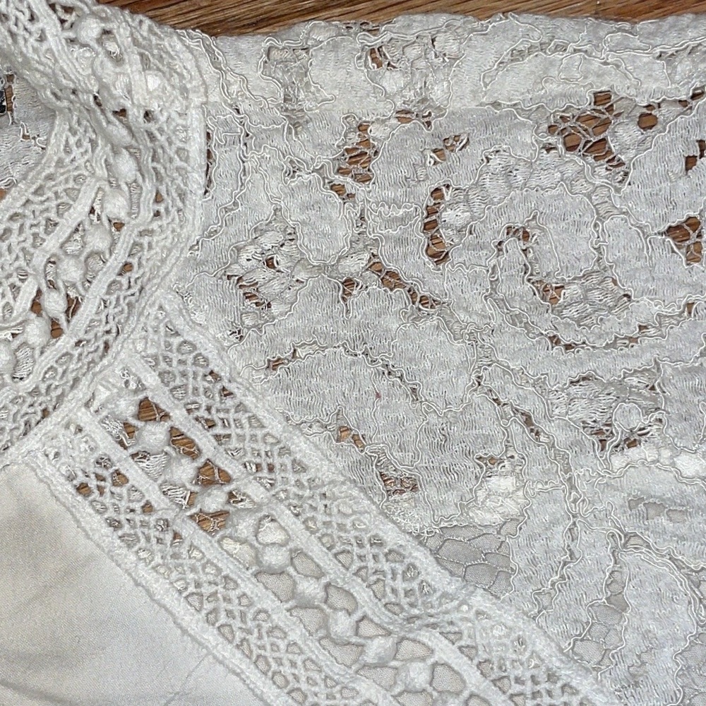 Worthington Chocker 3/4 Sleeve White lace cotton Mock Neck Shirt Petite M PM - Picture 5 of 17